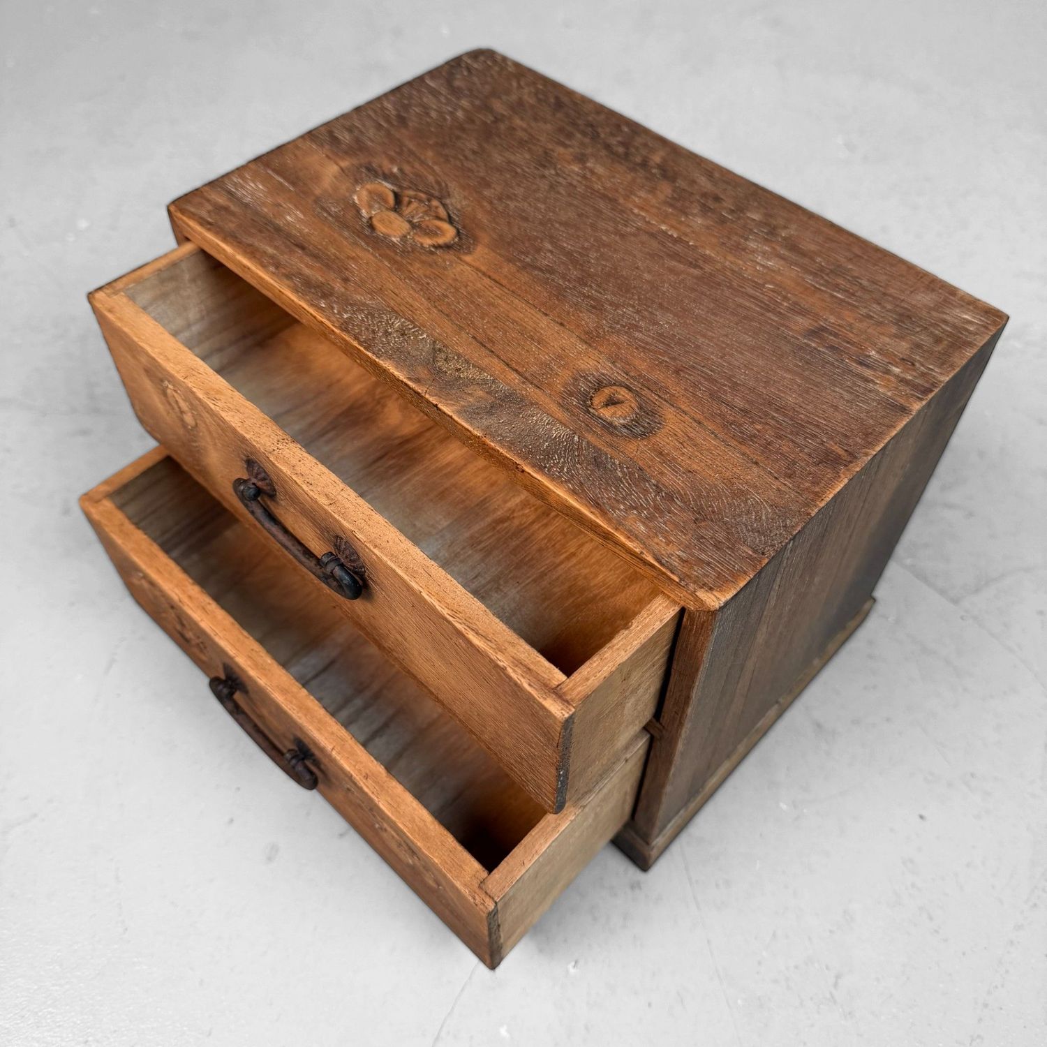 Japanese Wooden Ko-dansu Chest with Flower Motifs, 1920s