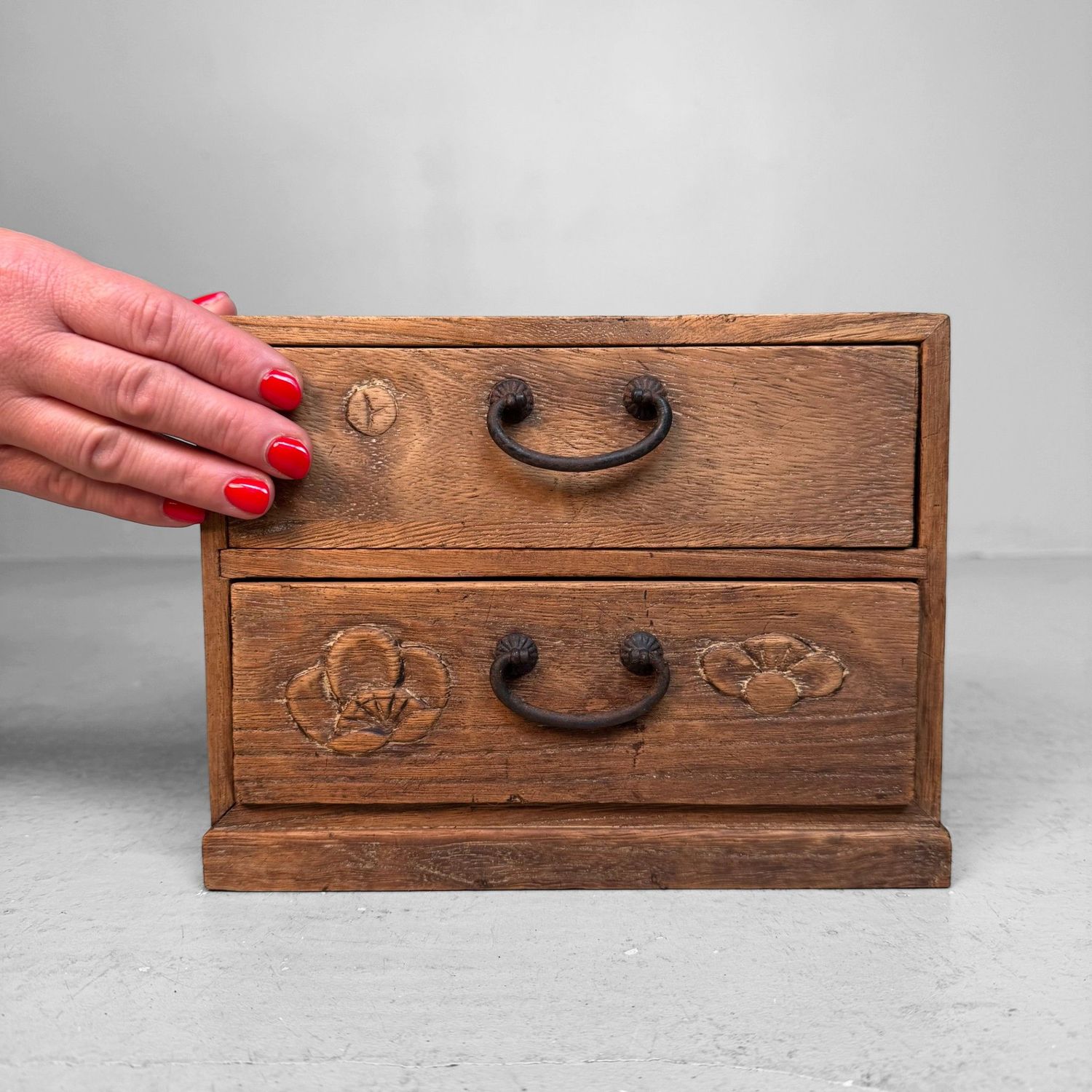 Japanese Wooden Ko-dansu Chest with Flower Motifs, 1920s