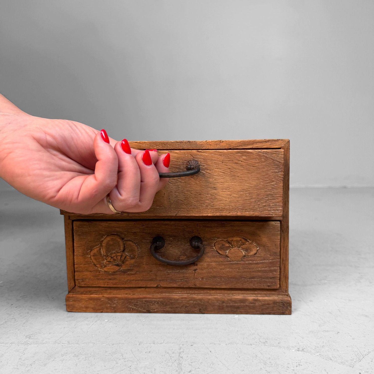 Japanese Wooden Ko-dansu Chest with Flower Motifs, 1920s