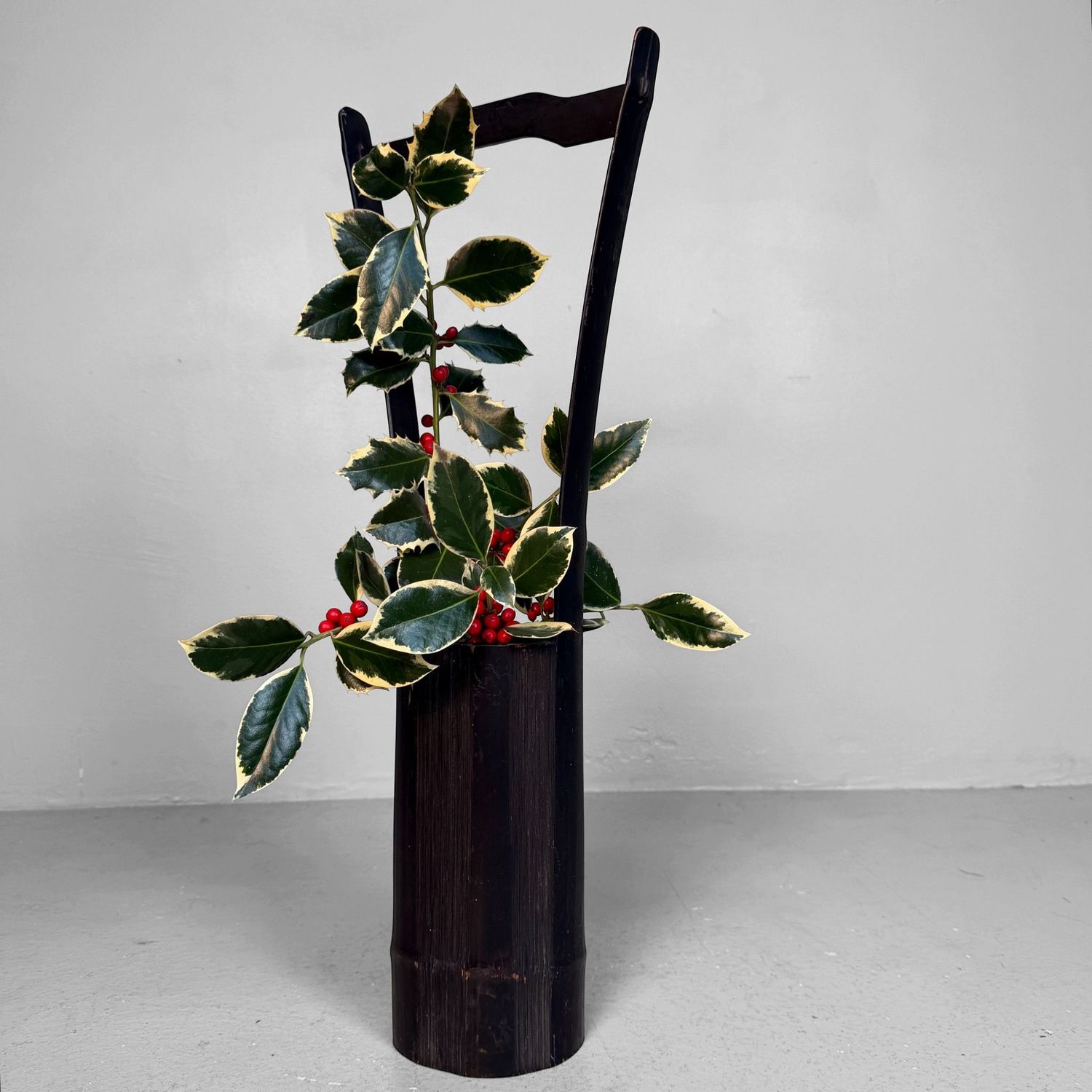 Black Bamboo Ikebana Vase, Take Hanaire, 1950s