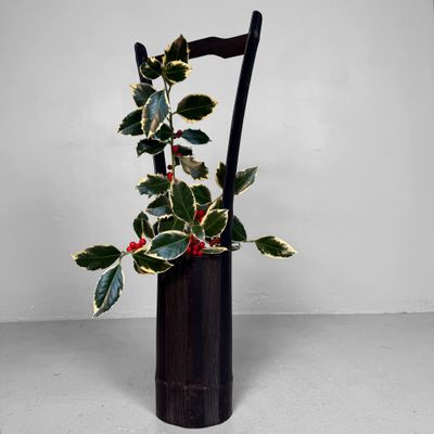 ​Zwarte Bamboe Ikebana Vaas, Take Hanaire, Jaren 50