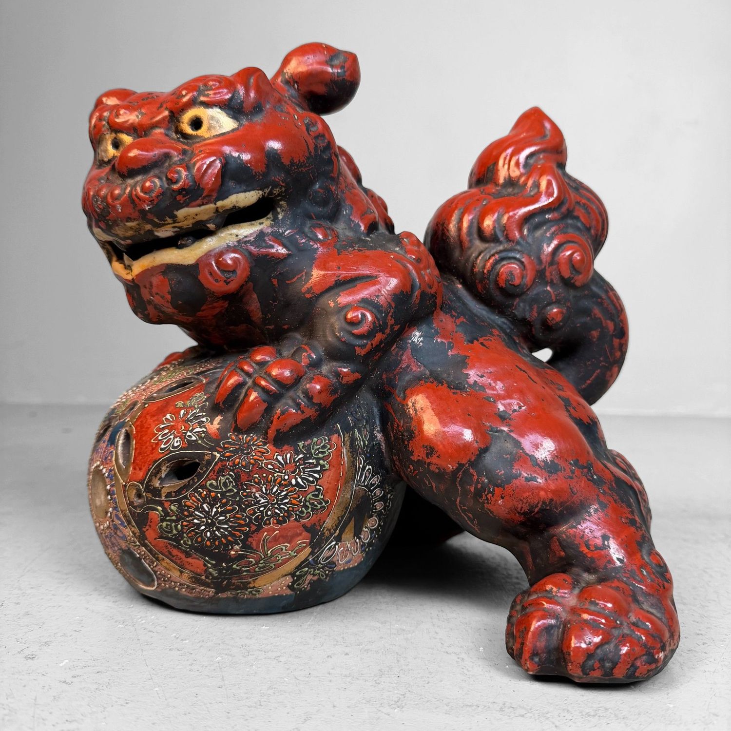 Japanese Shishi / Lion-Dog with Ball, Red-Black Lacquer, 1950 Japanese Shishi / Lion-Dog with Ball, Red-Black Lacquer, 1950