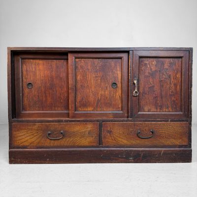 Small Traditional Japanese Wooden Tansu Chest, 1920s Small Traditional Japanese Wooden Tansu Chest, 1920s