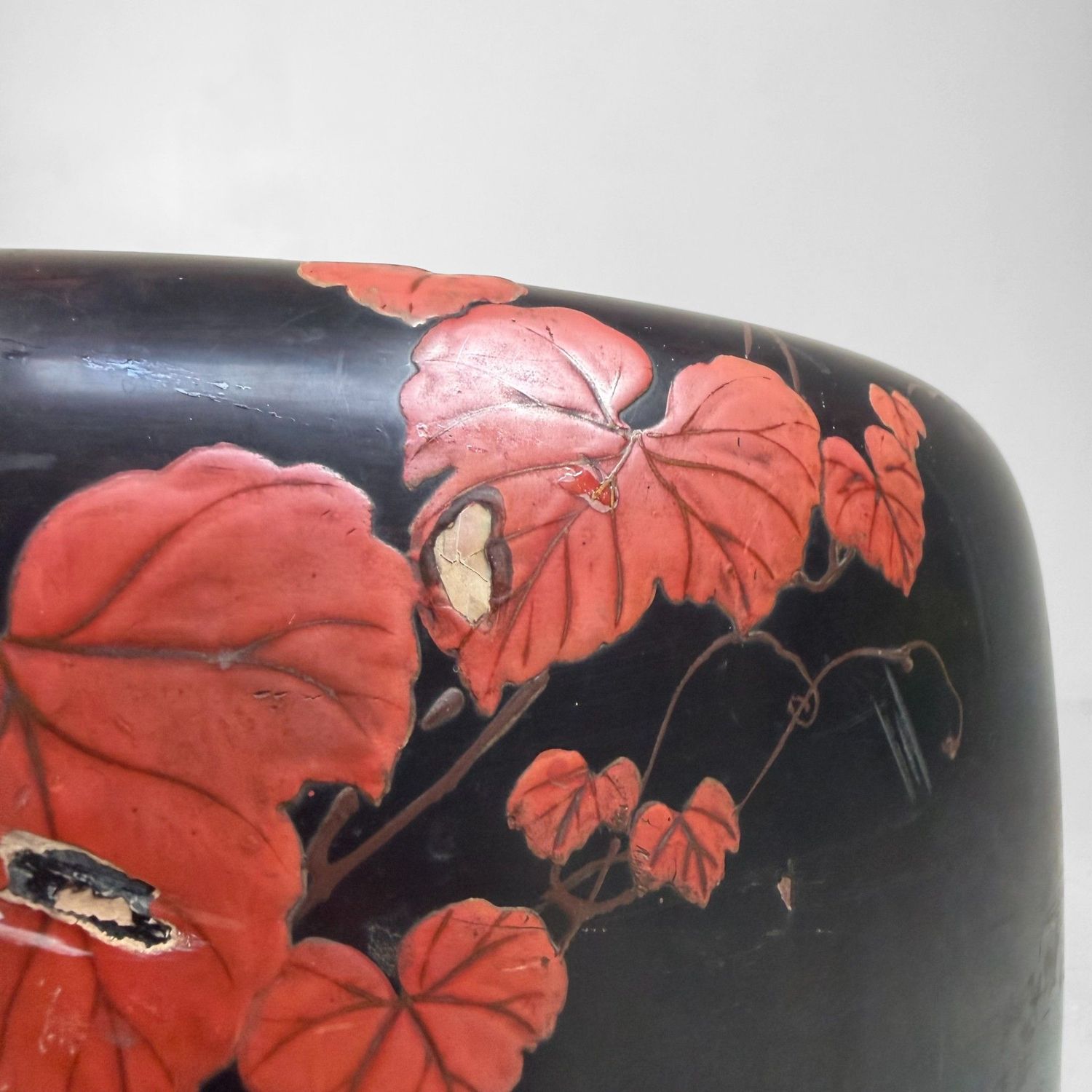 Japanese Wooden Hibachi with Relief Decoration, 1950s