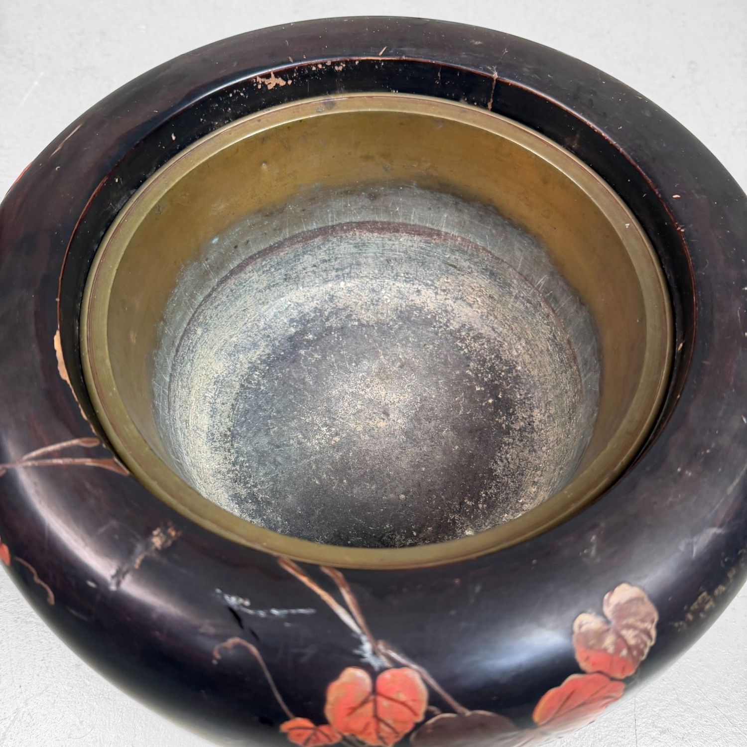 Japanese Wooden Hibachi with Relief Decoration, 1950s