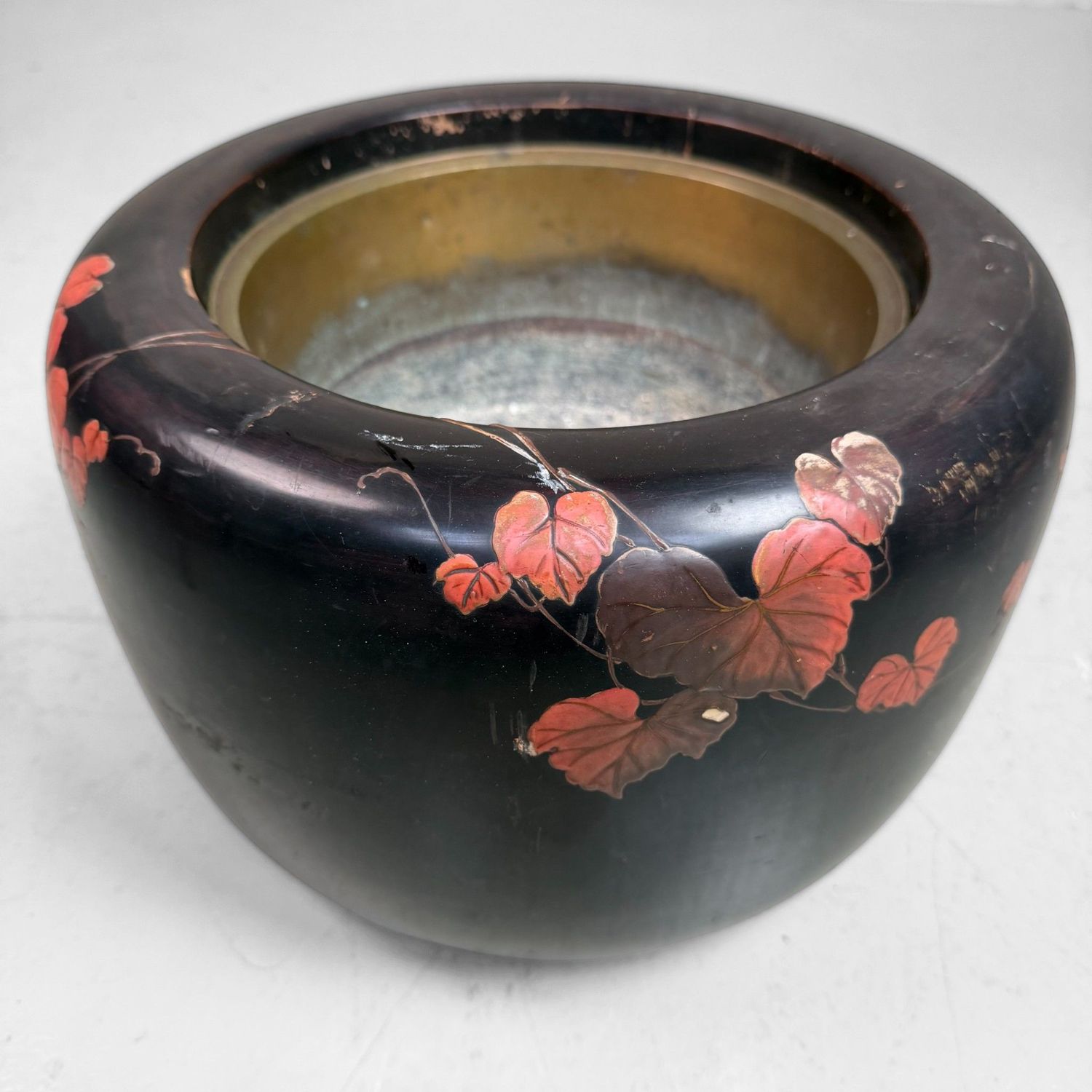 Japanese Wooden Hibachi with Relief Decoration, 1950s