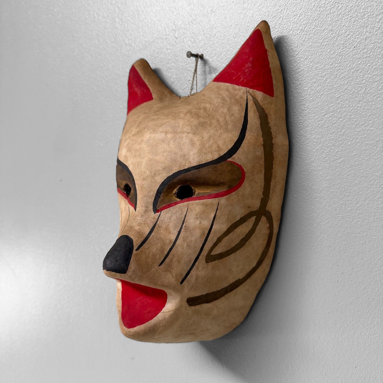 Vintage Japanese “Kitsune” Mask, Papier-Mâché, Washi, 1960s