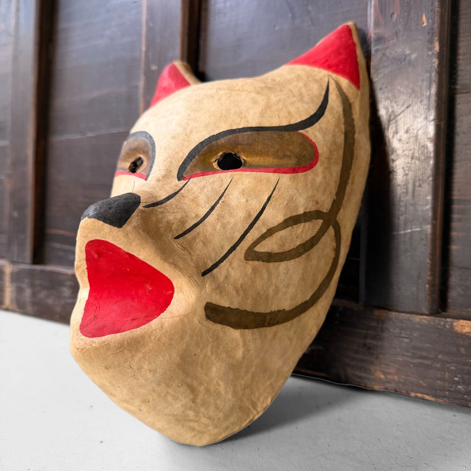 Vintage Japanese “Kitsune” Mask, Papier-Mâché, Washi, 1960s