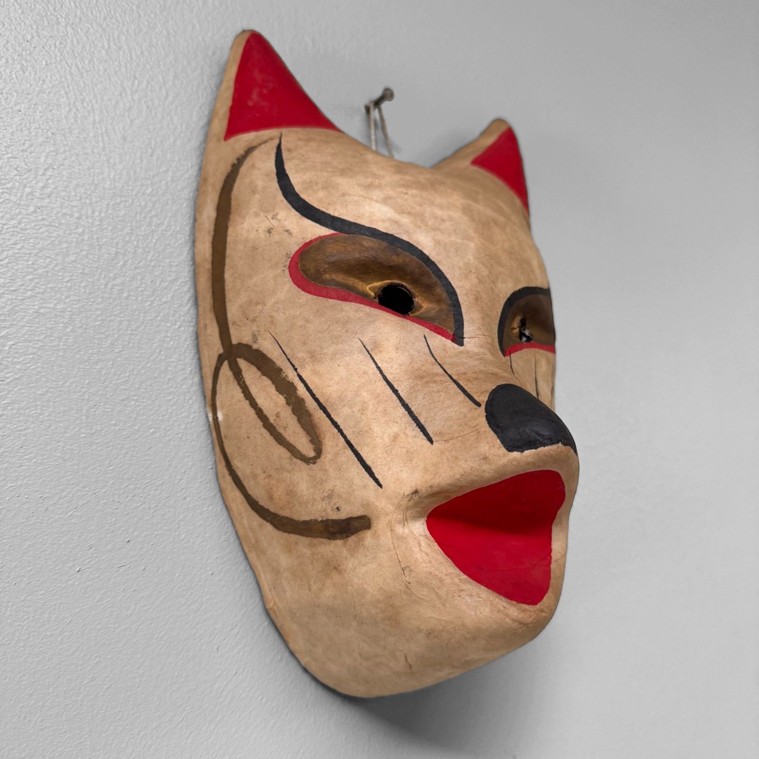Vintage Japanese “Kitsune” Mask, Papier-Mâché, Washi, 1960s