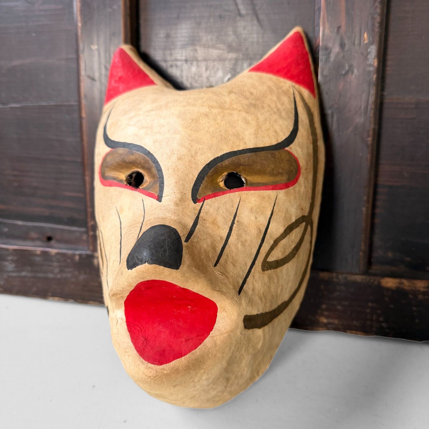 Vintage Japanese “Kitsune” Mask, Papier-Mâché, Washi, 1960s