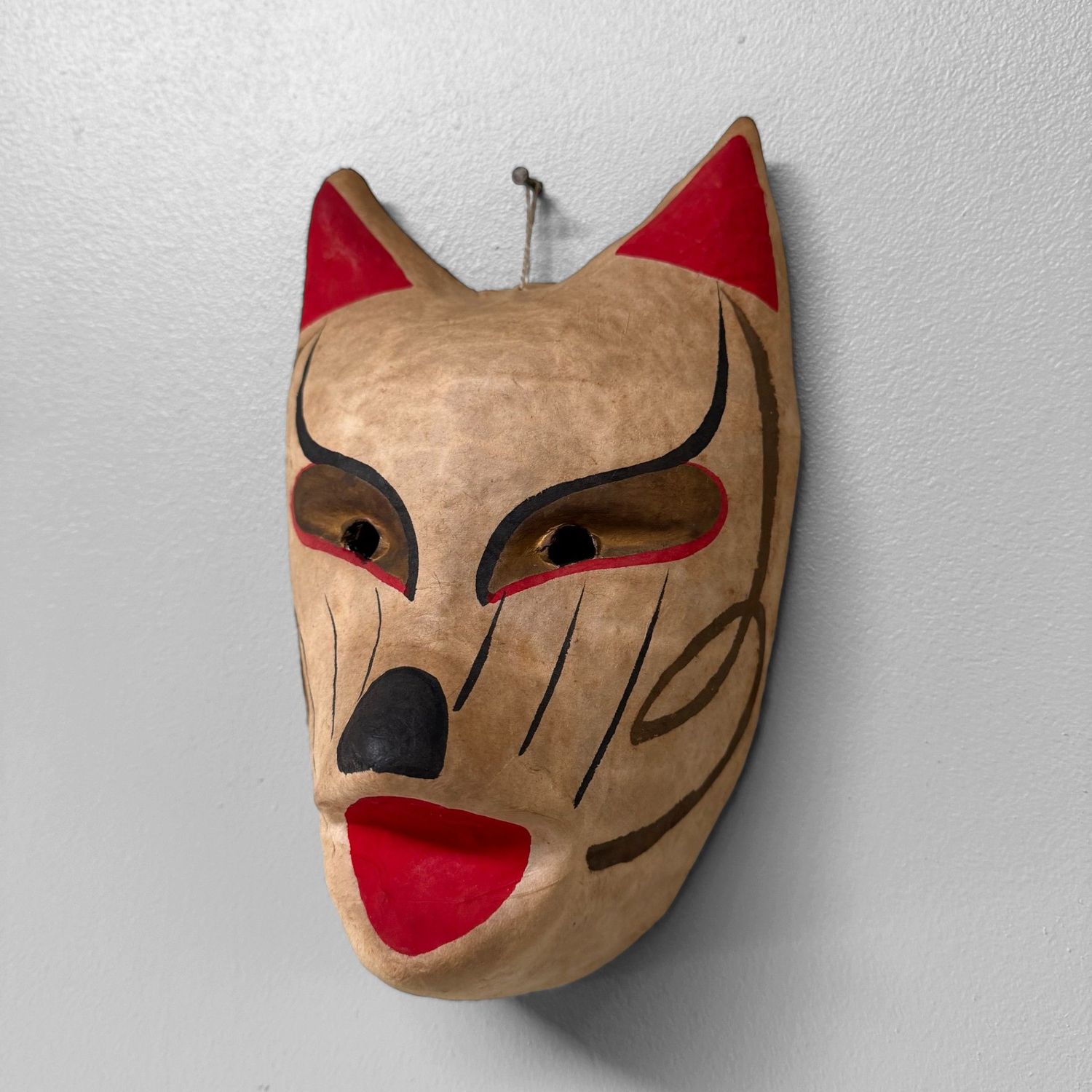 Vintage Japanese “Kitsune” Mask, Papier-Mâché, Washi, 1960s