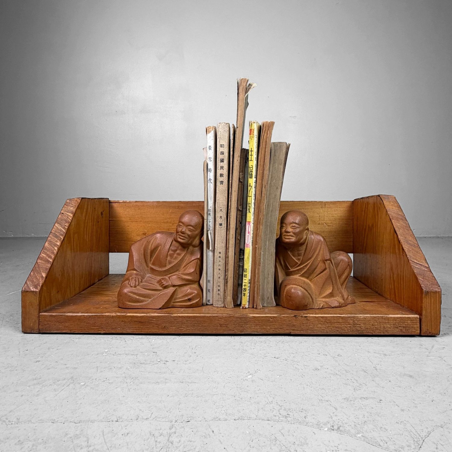 Vintage Wooden Book Rack with Children’s Paintings, Japan, 1990s. Vintage Wooden Book Rack with Children’s Paintings, Japan, 1990s.