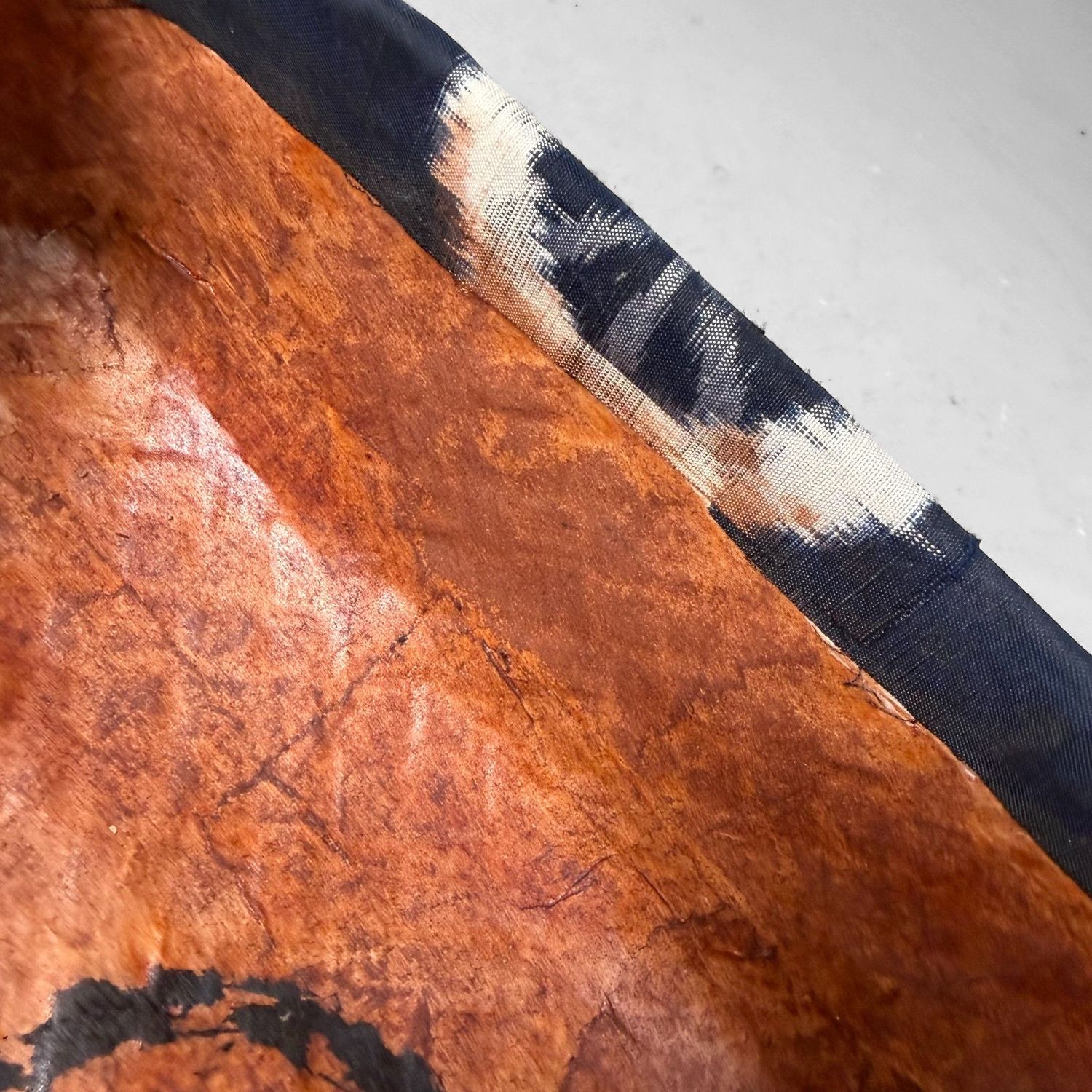 Japanse Bamboemand, Papier, Kalligrafie en Indigo Textiel, 1960s