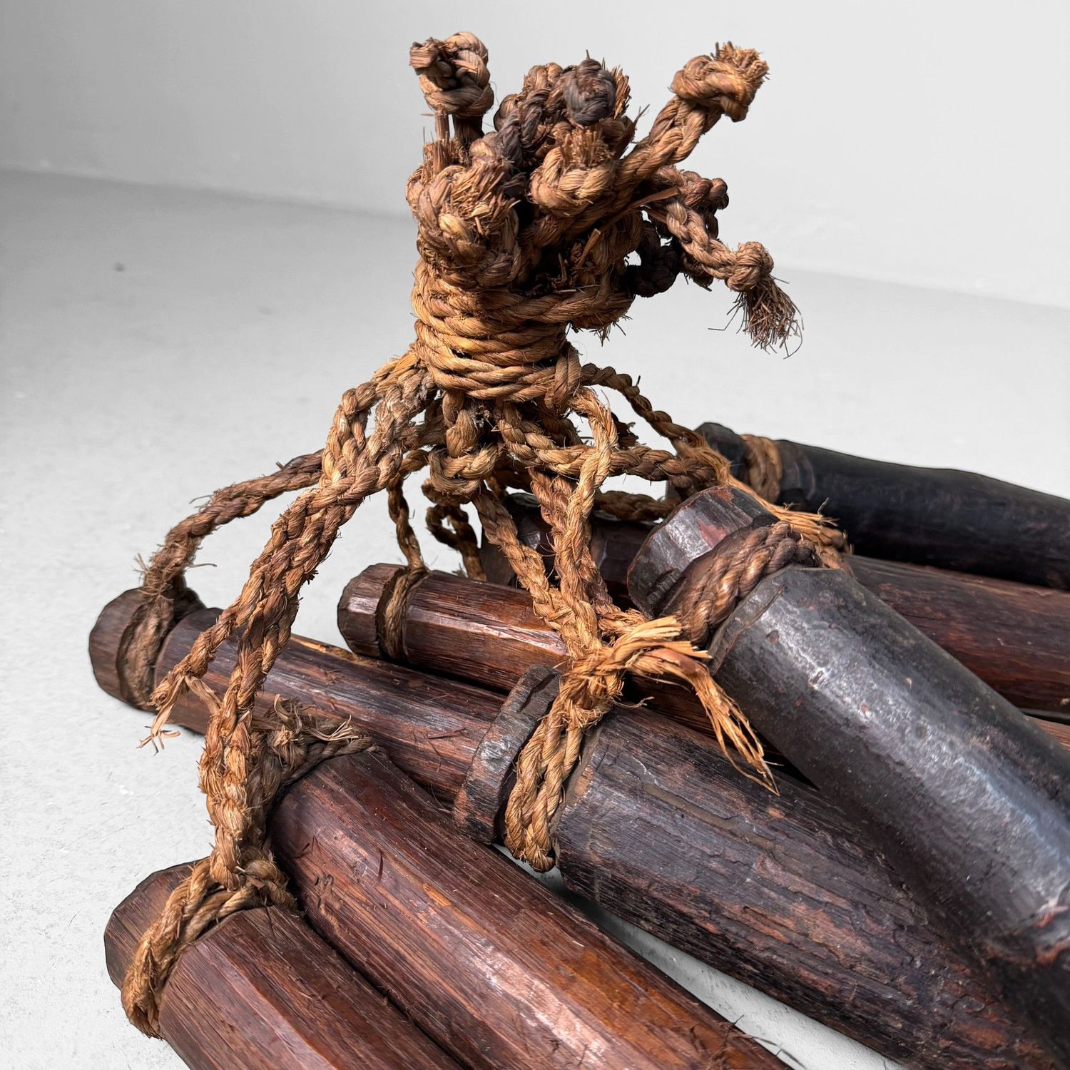 Antique Japanese Loom Weights, Wooden Decoration, 1900s