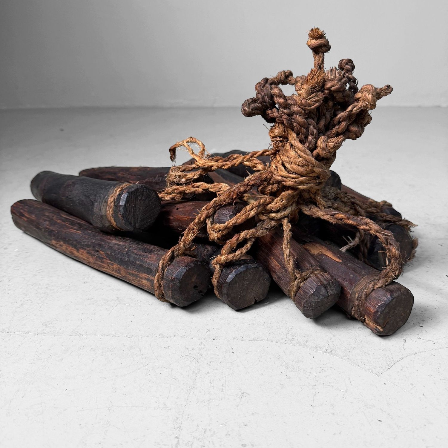 Antique Japanese Loom Weights, Wooden Decoration, 1900s