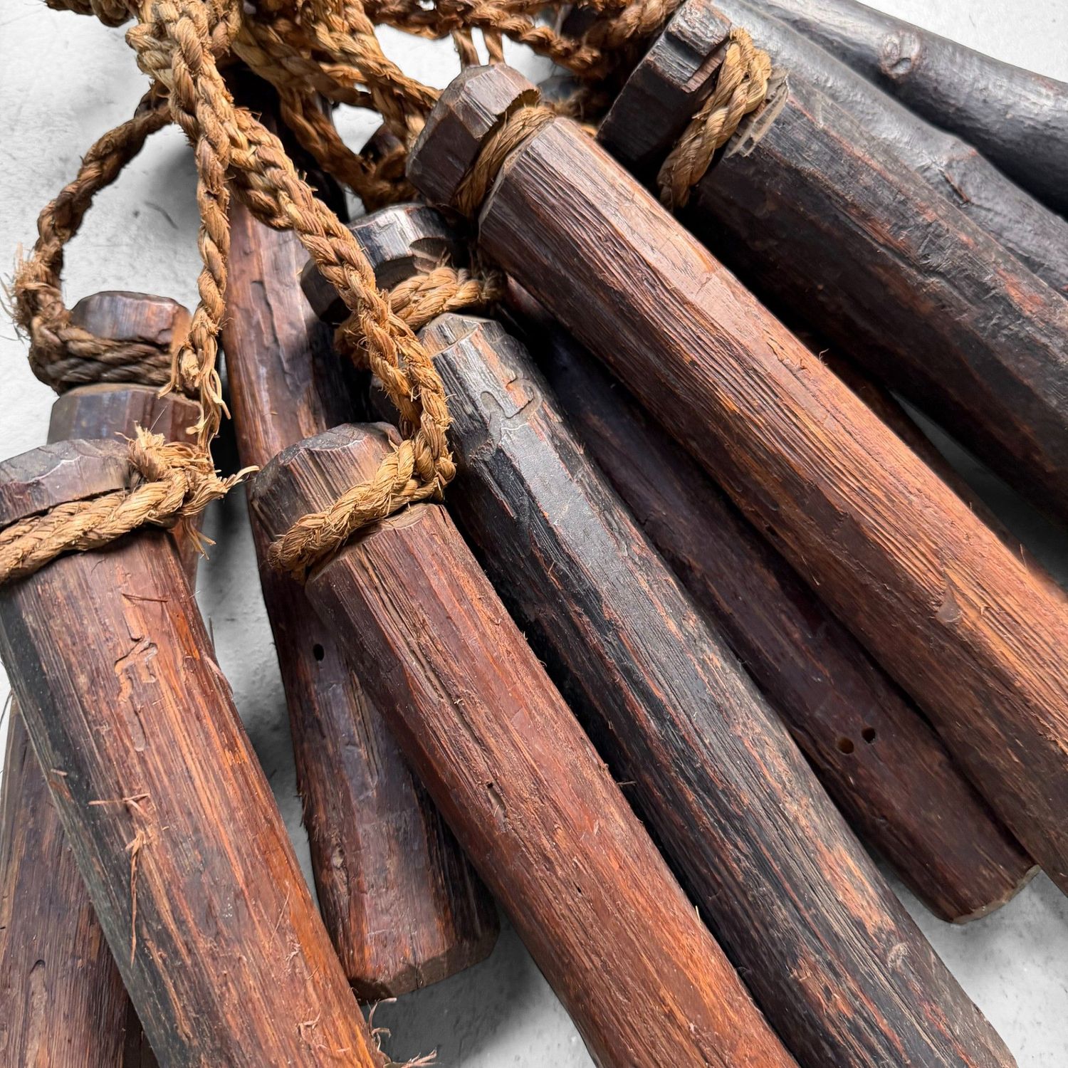 Antique Japanese Loom Weights, Wooden Decoration, 1900s