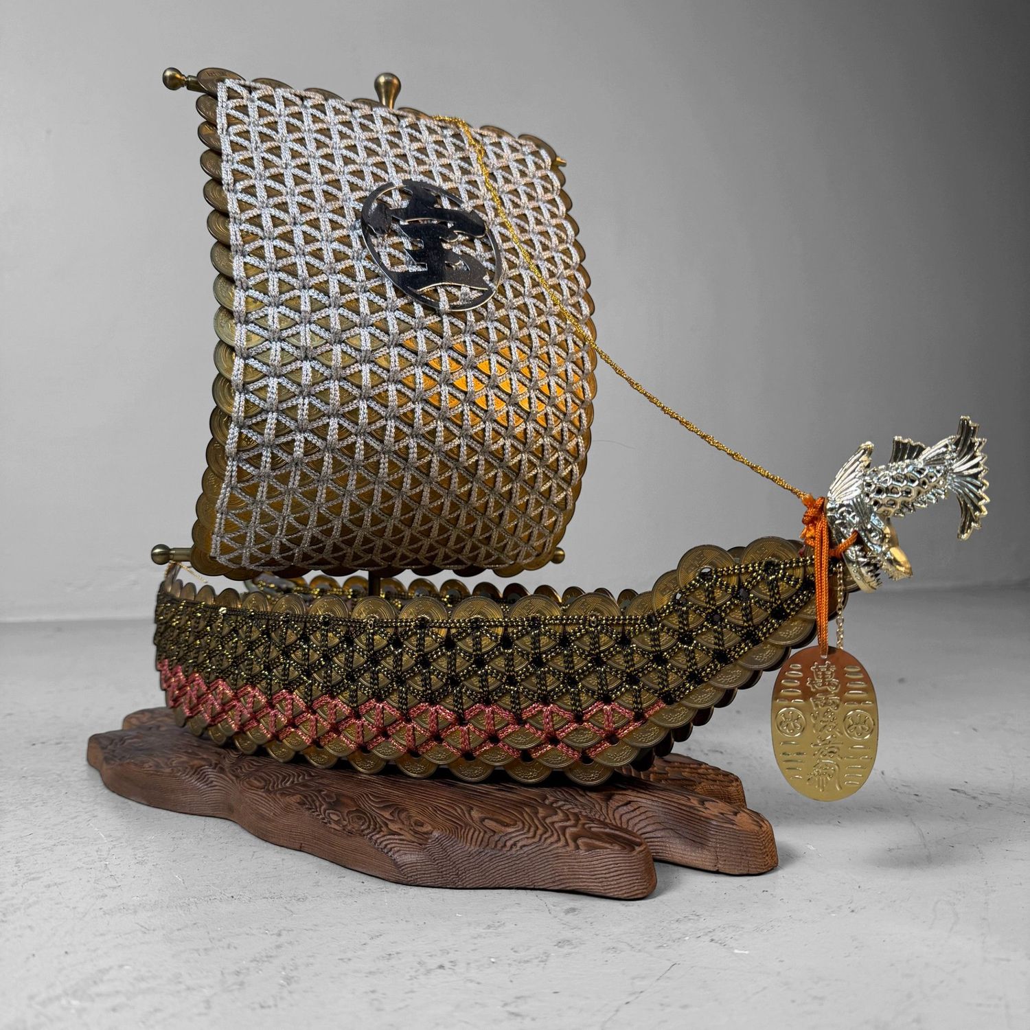 Vintage Japanese Takarabune Treasure Ship with 5-Yen Lucky Coins, 1980s