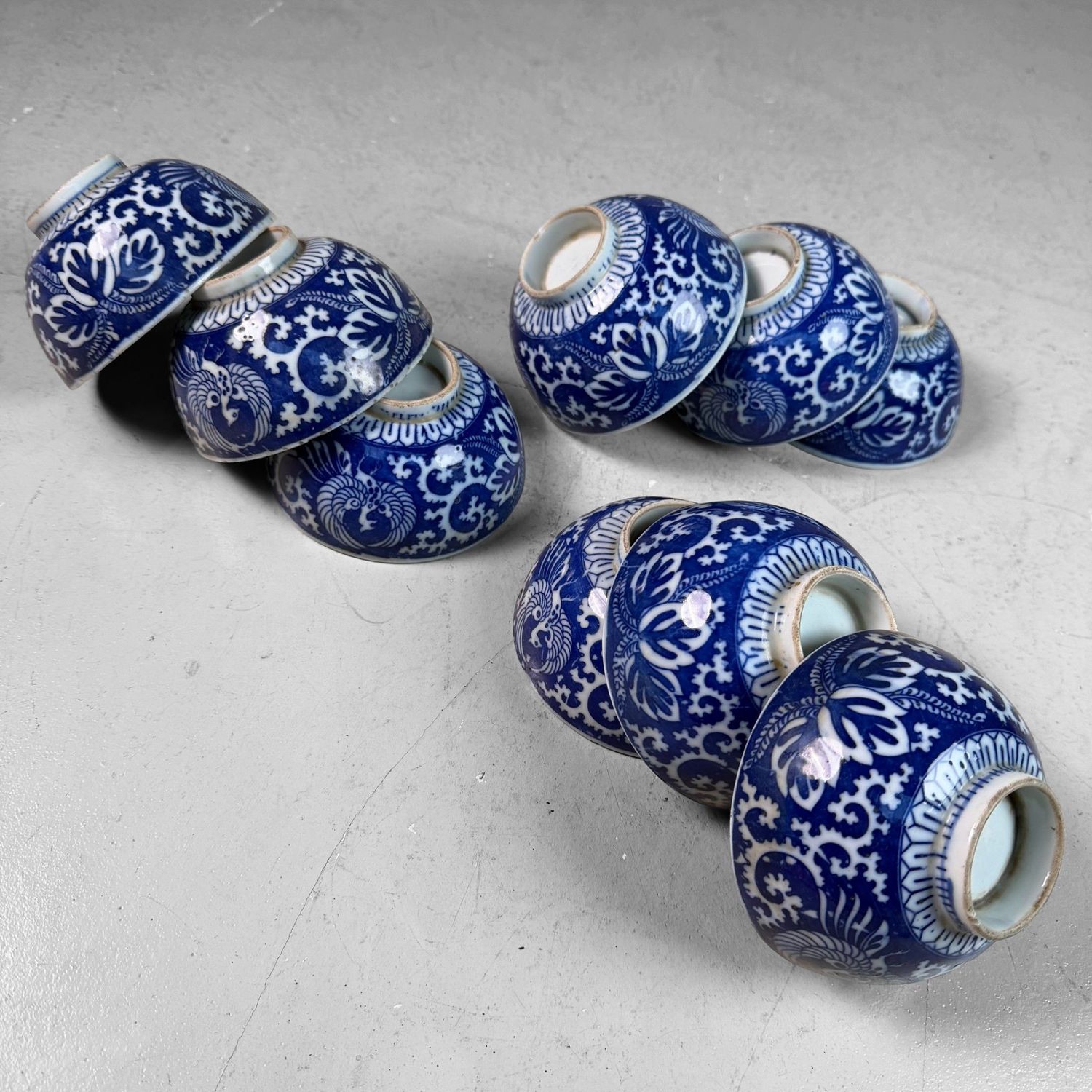 Set Japanse Kommetjes met Feniks en Shōchikubai Motief, 1950s