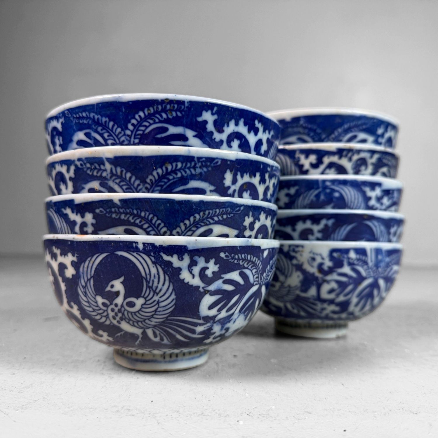 Set Japanse Kommetjes met Feniks en Shōchikubai Motief, 1950s