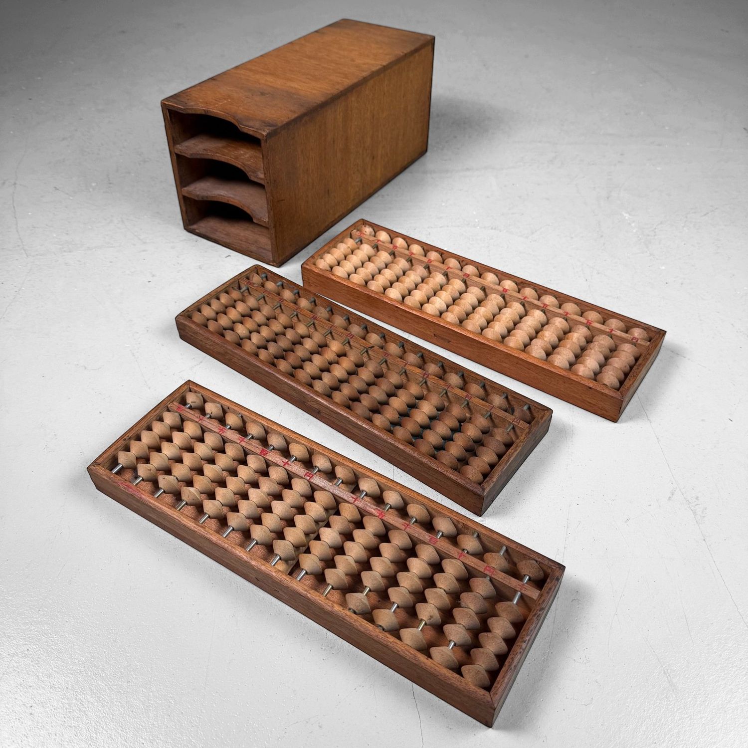 Vintage Japanese Abacus Set with Wooden Storage Box, 1950s