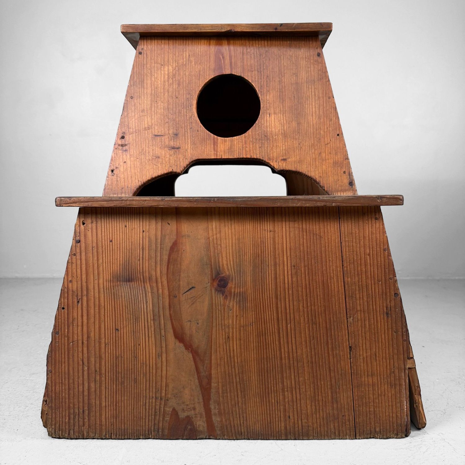 Wooden Japanese Fumidai, Step Stool with Calligraphy, 1930s