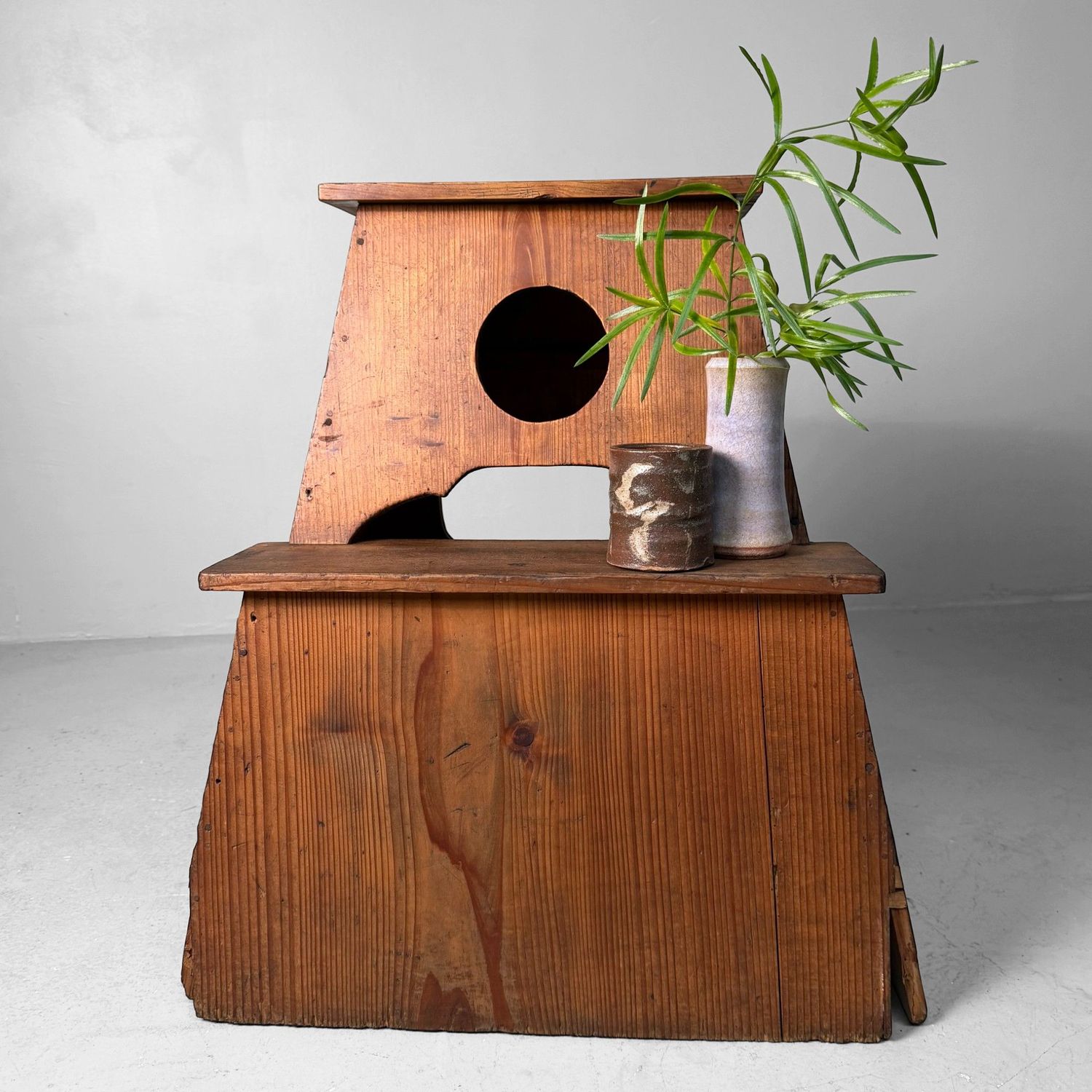 Wooden Japanese Fumidai, Step Stool with Calligraphy, 1930s