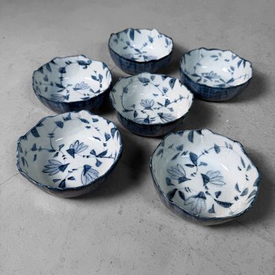 Set Japanse Kobachi, Porseleinen Serveerkommen, 1960s