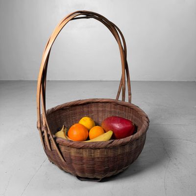 Elegant Handwoven Japanese Bamboo Basket, 1950s