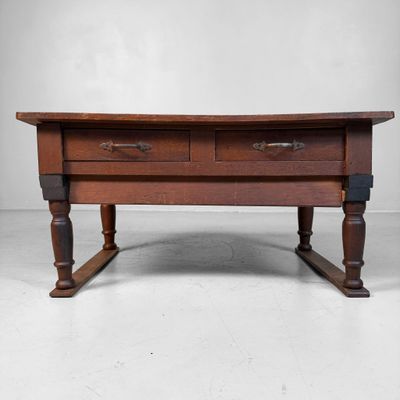 Houten Japanse Schrijftafel met Inklapbare Poten en Lades, 1930s