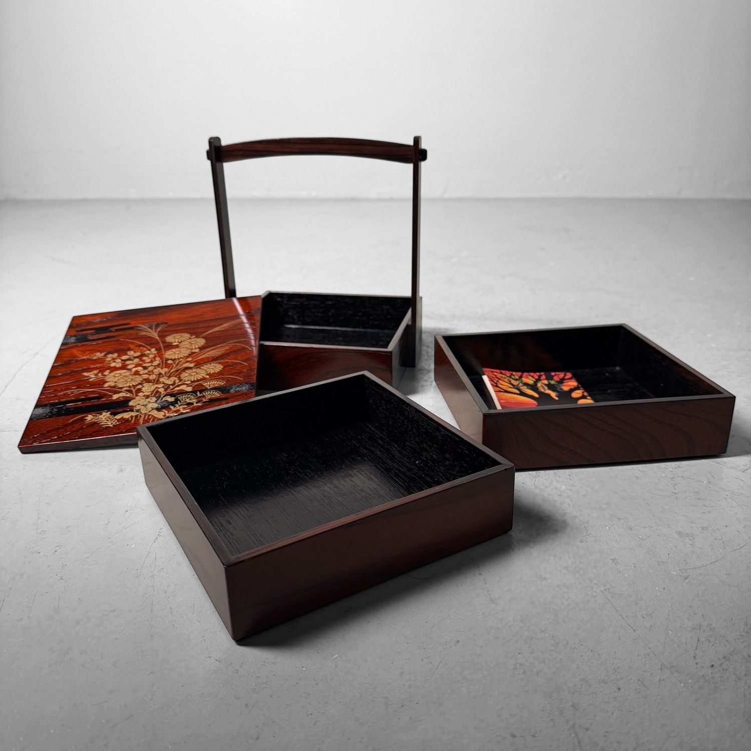 Small Japanese Jubako, Keyaki Wood with Gold Decoration, 1970s