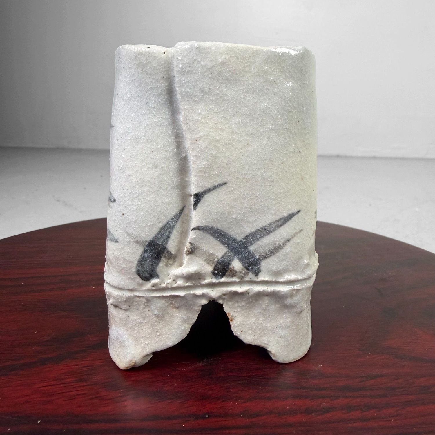 Small Hand-Formed Japanese Ikebana Vase on Feet, 1970s Small Hand-Formed Japanese Ikebana Vase on Feet, 1970s
