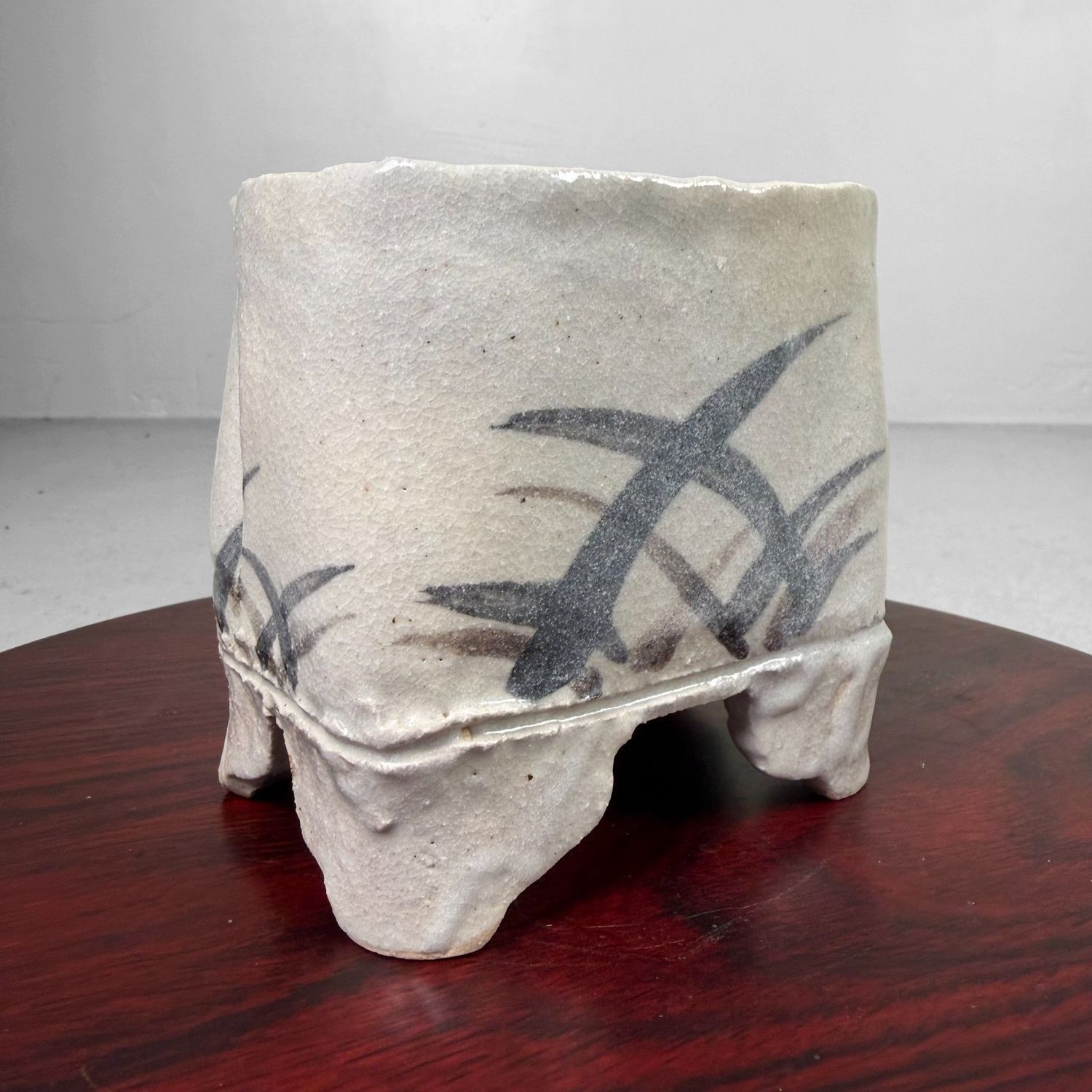Small Hand-Formed Japanese Ikebana Vase on Feet, 1970s Small Hand-Formed Japanese Ikebana Vase on Feet, 1970s