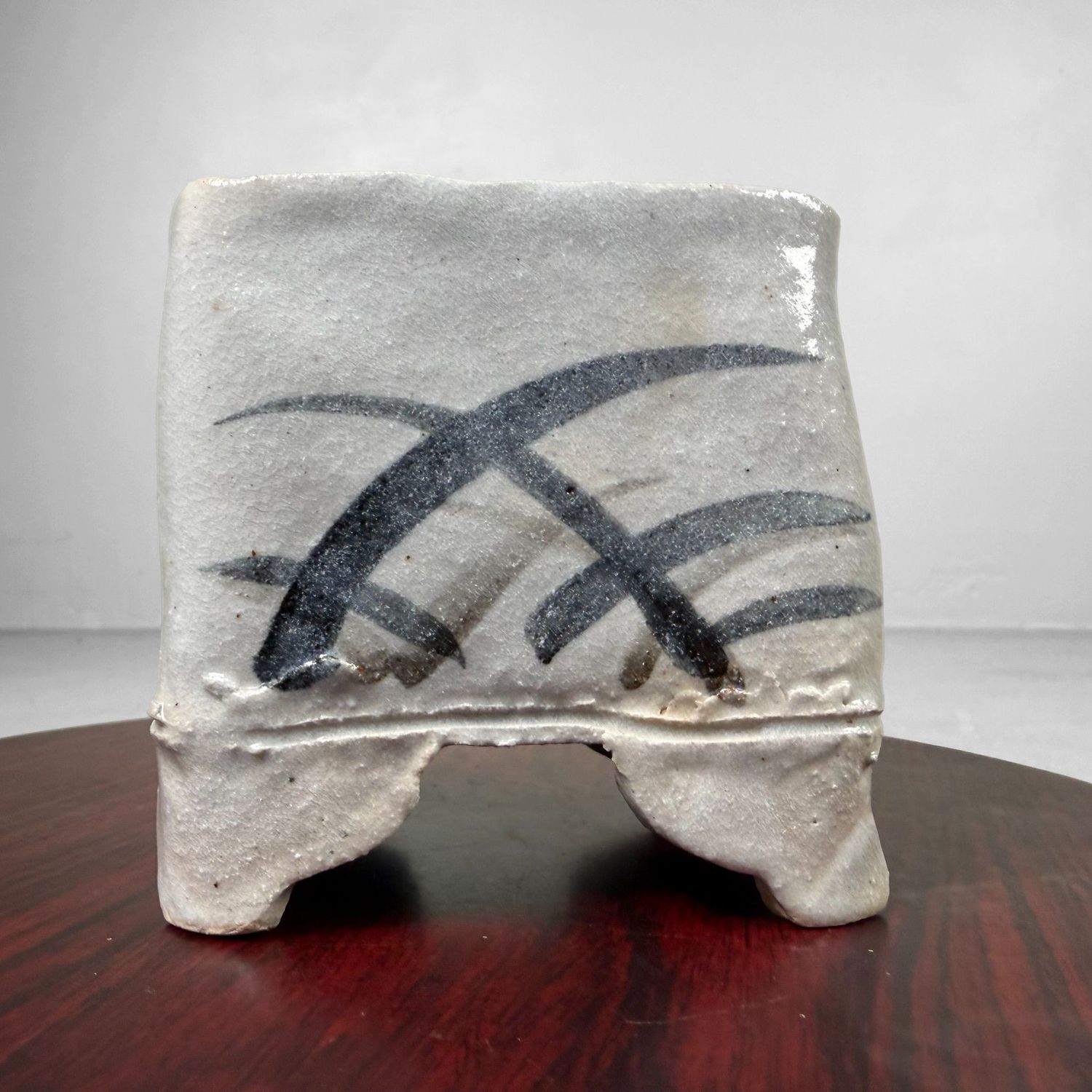 Small Hand-Formed Japanese Ikebana Vase on Feet, 1970s