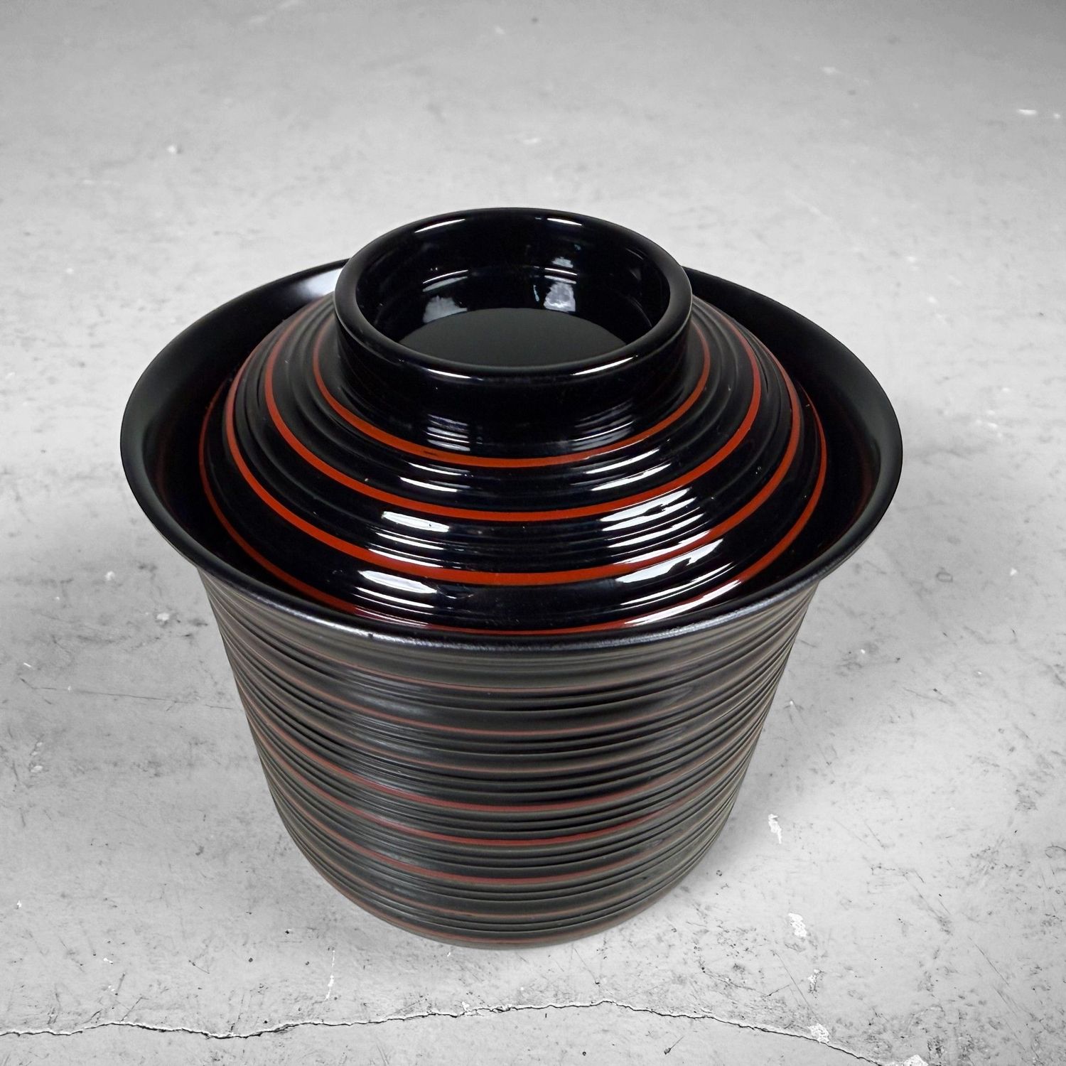 Japanese Ko-suimono-wan, Set Lacquer Soup Bowls with Lids, Yamanaka, 1970s