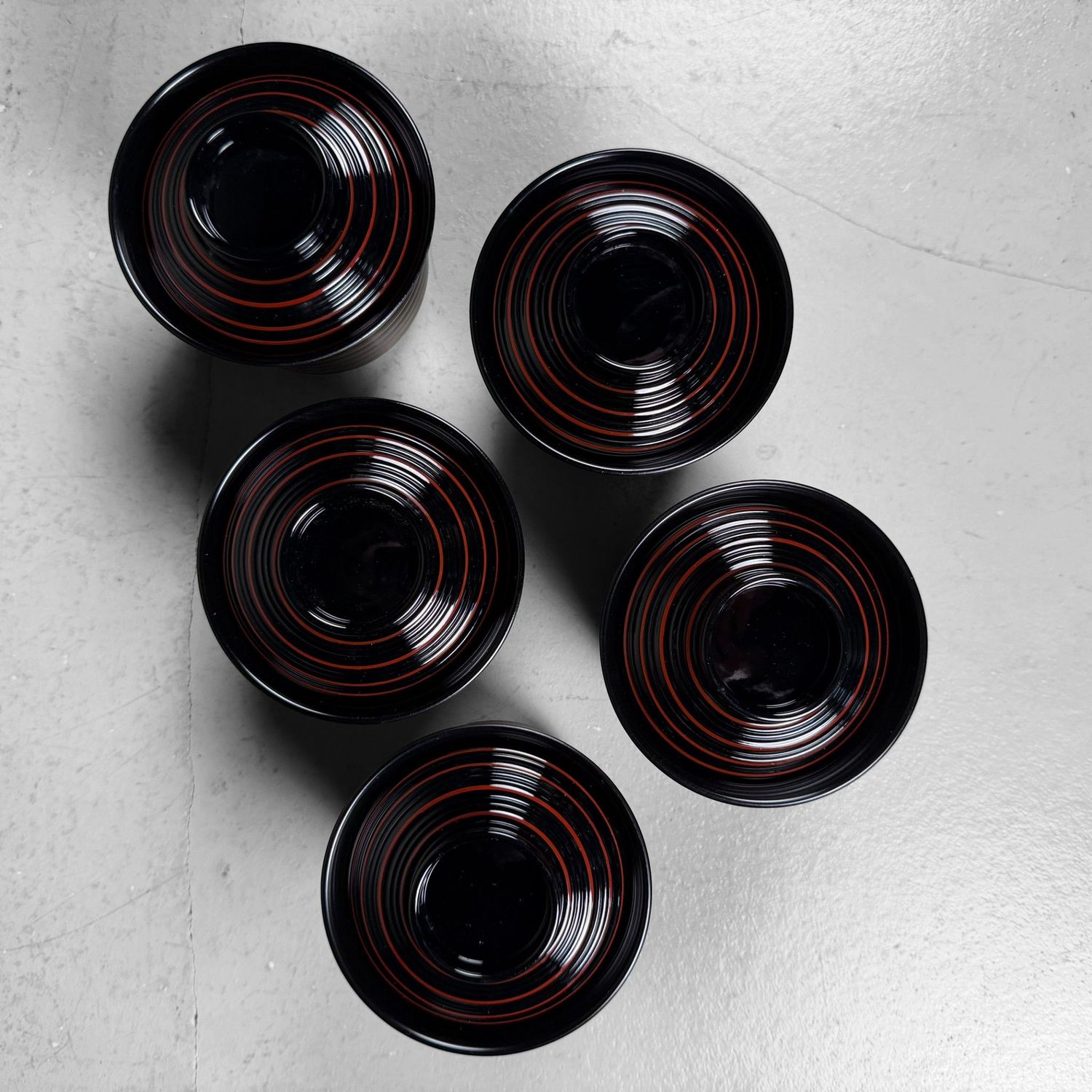 Japanese Ko-suimono-wan, Set Lacquer Soup Bowls with Lids, Yamanaka, 1970s