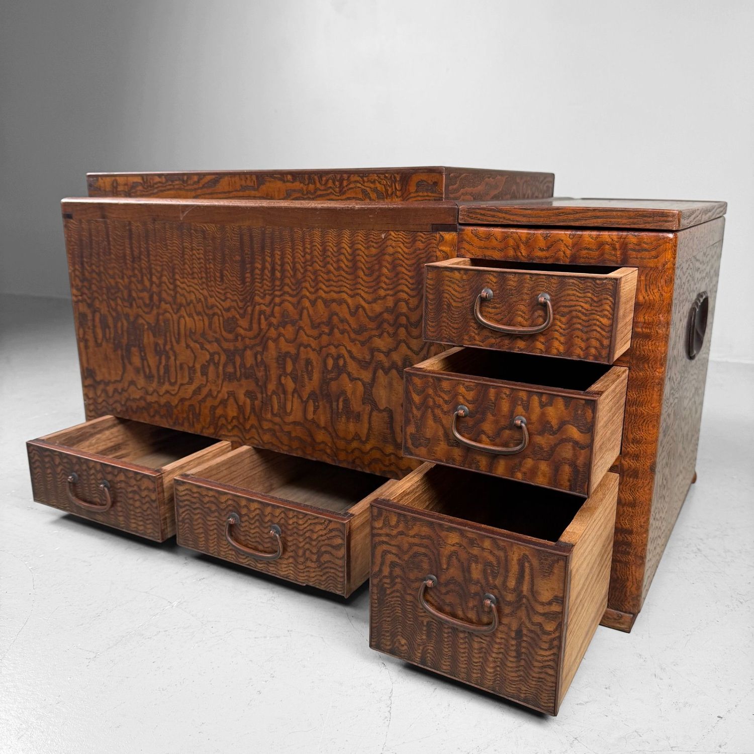 Japanese Wooden Hibachi Tea Cabinet with Drawers, 1920s