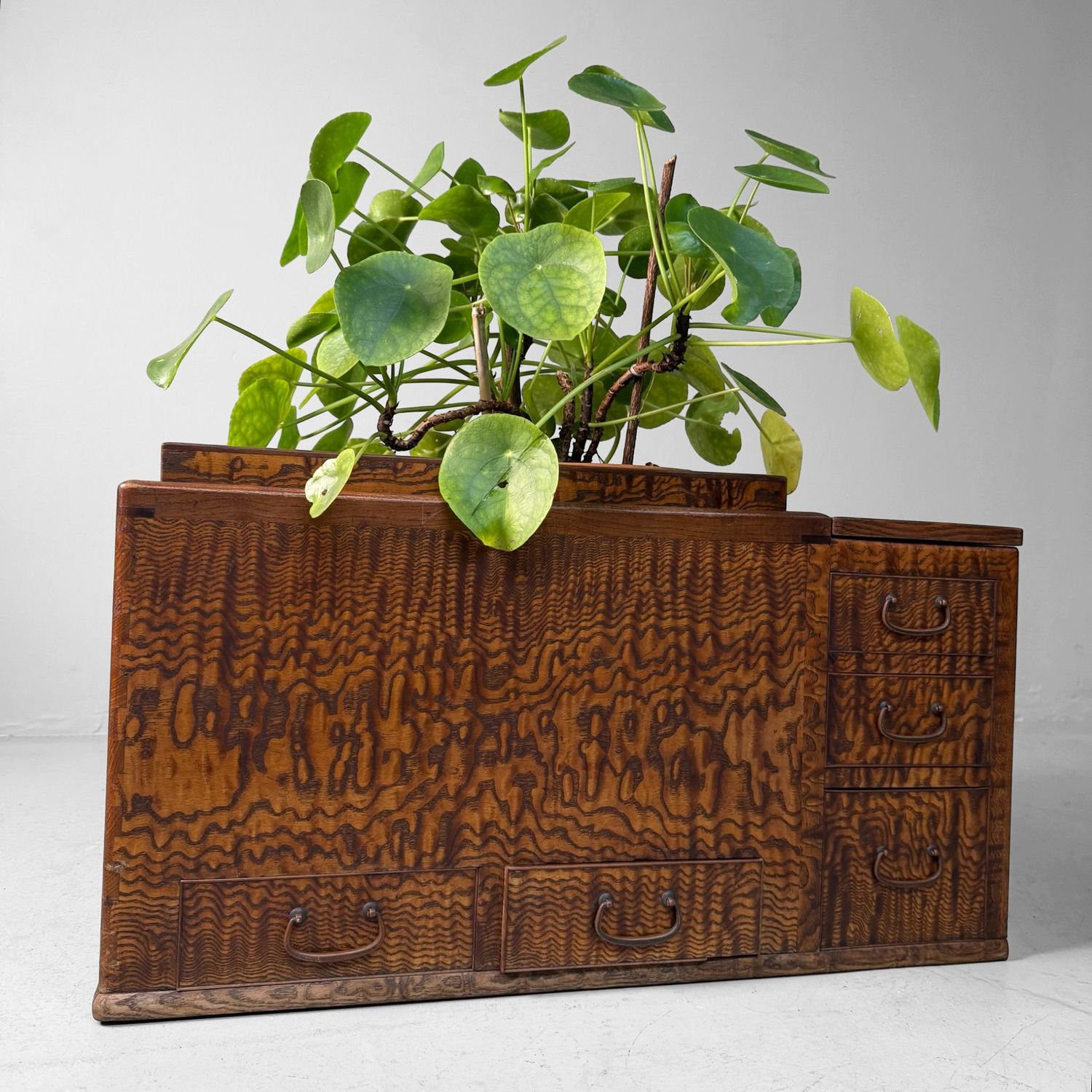 Japanese Wooden Hibachi Tea Cabinet with Drawers, 1920s