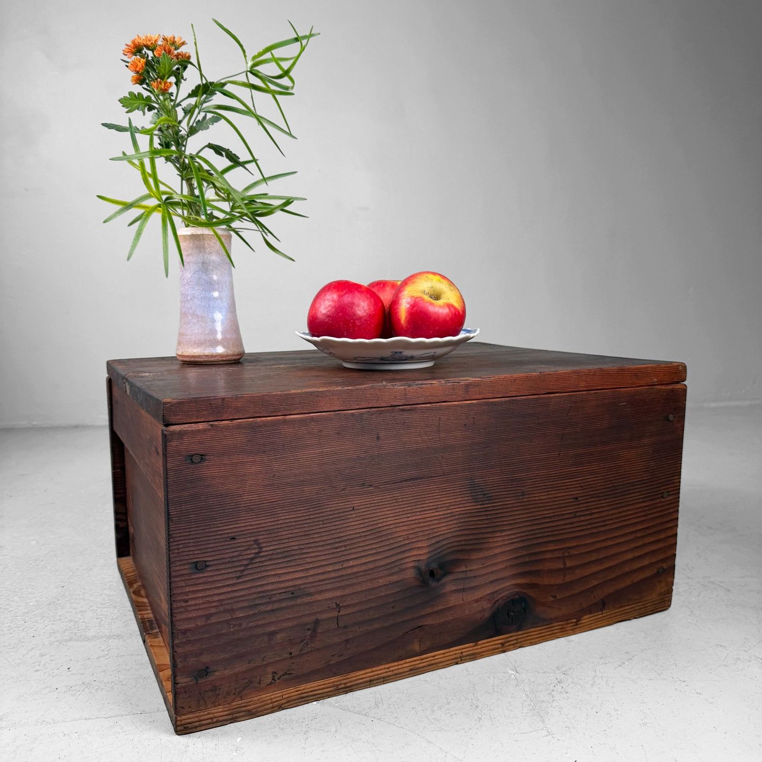Antique Japanese Wooden Box with Lid, 1920s