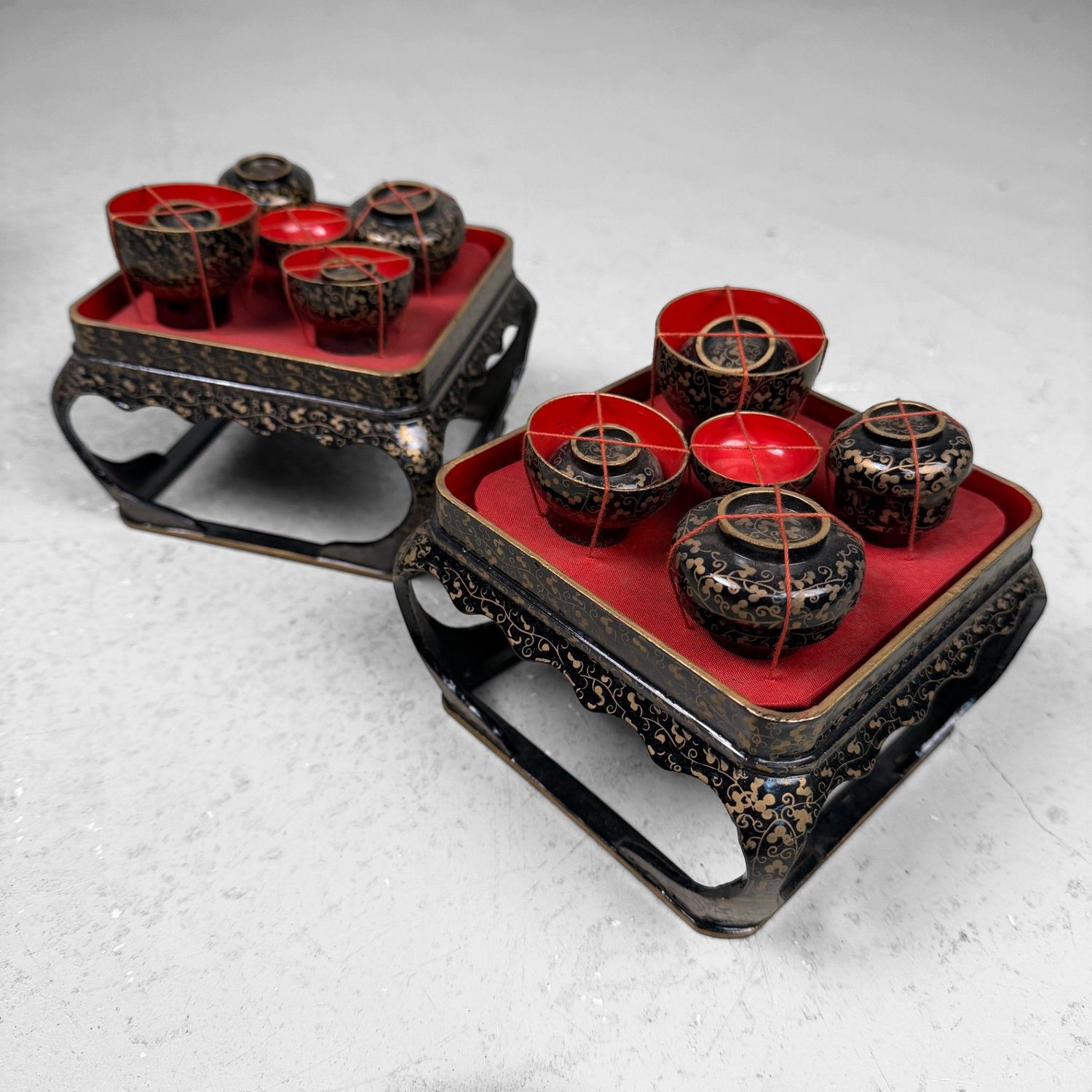 Luxurious Tsugaru-nuri Hina Lacquer Accessories, Fukushi Shikki, 1960s