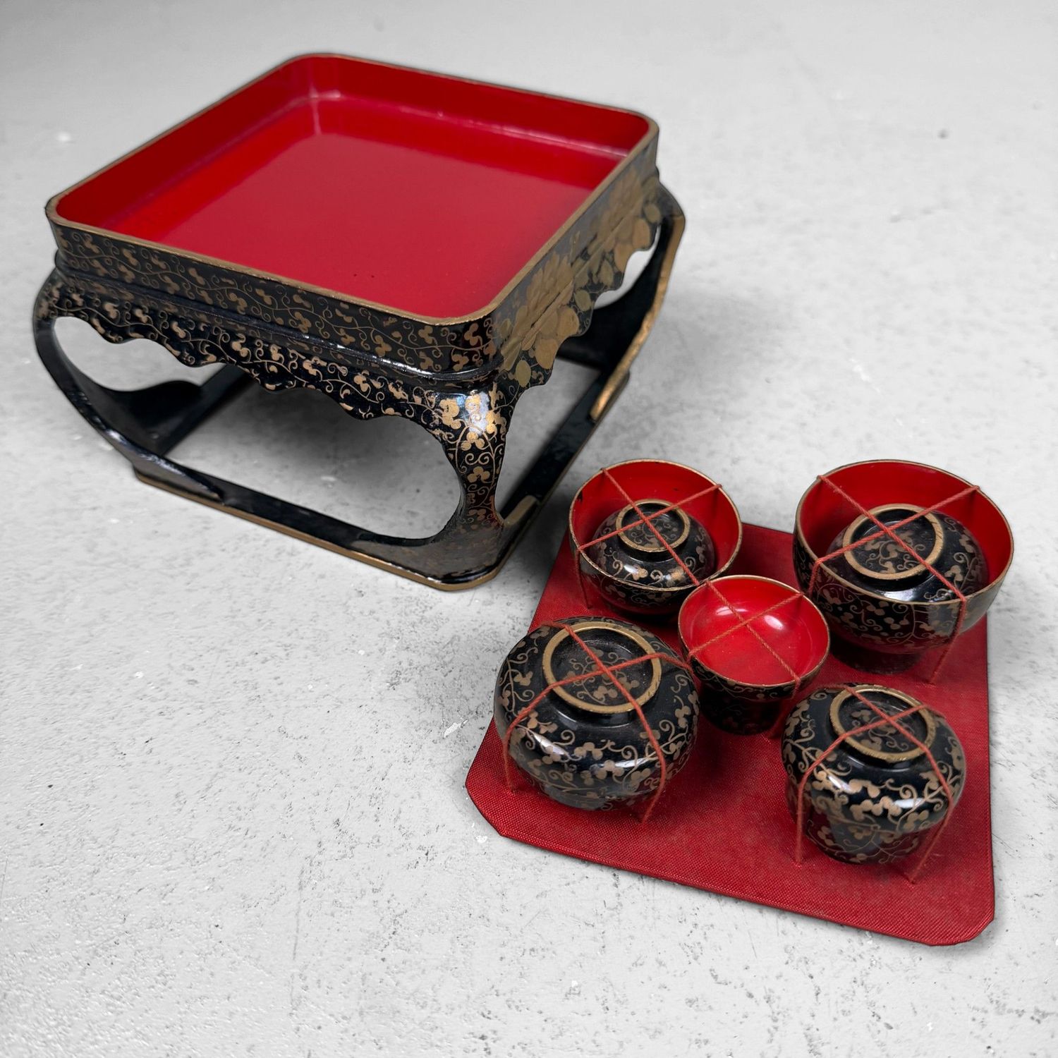 Luxurious Tsugaru-nuri Hina Lacquer Accessories, Fukushi Shikki, 1960s