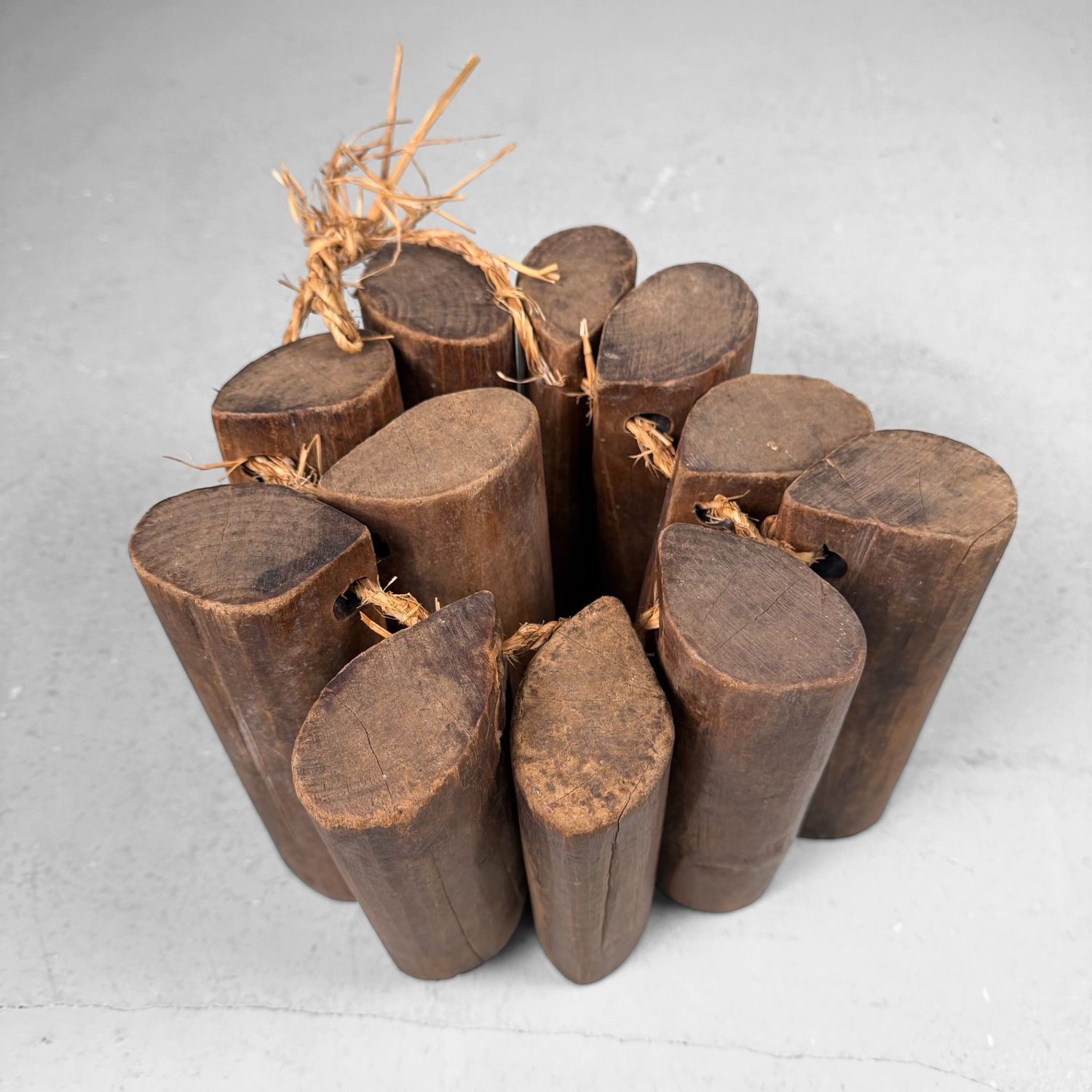 Antieke Japanse Weefgewichten, Houten Decoratie, 1900s