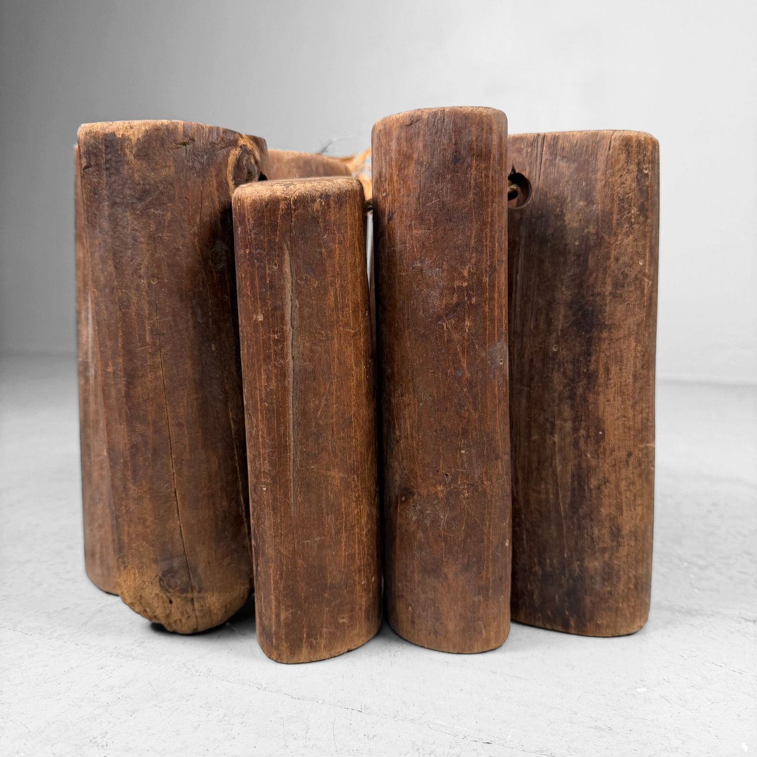 Antique Japanese Loom Weights, Wooden Decoration, 1900s