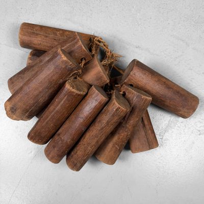Antique Japanese Loom Weights, Wooden Decoration, 1900s
