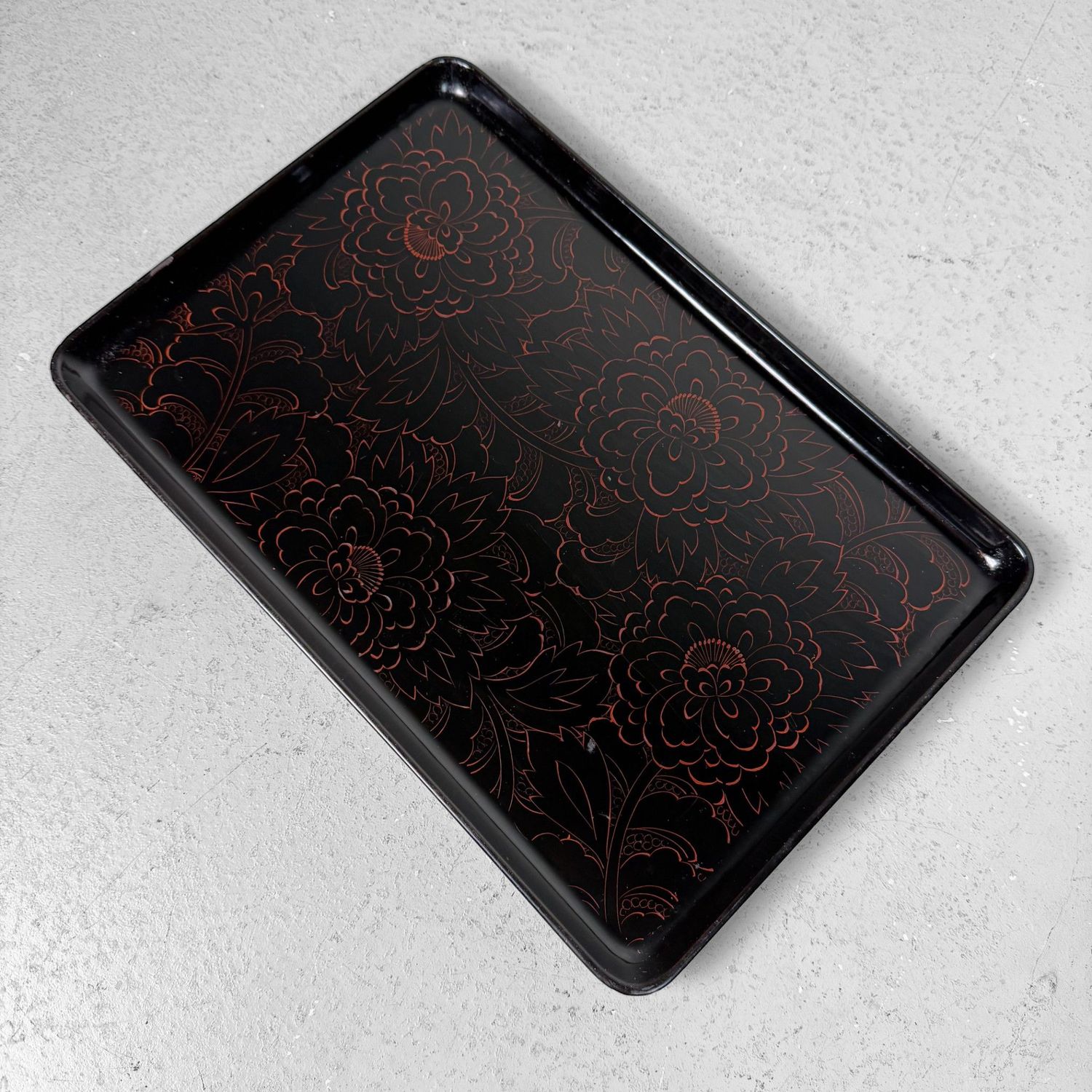 Lacquered Japanese Obon Tray “Peony”, 1920s