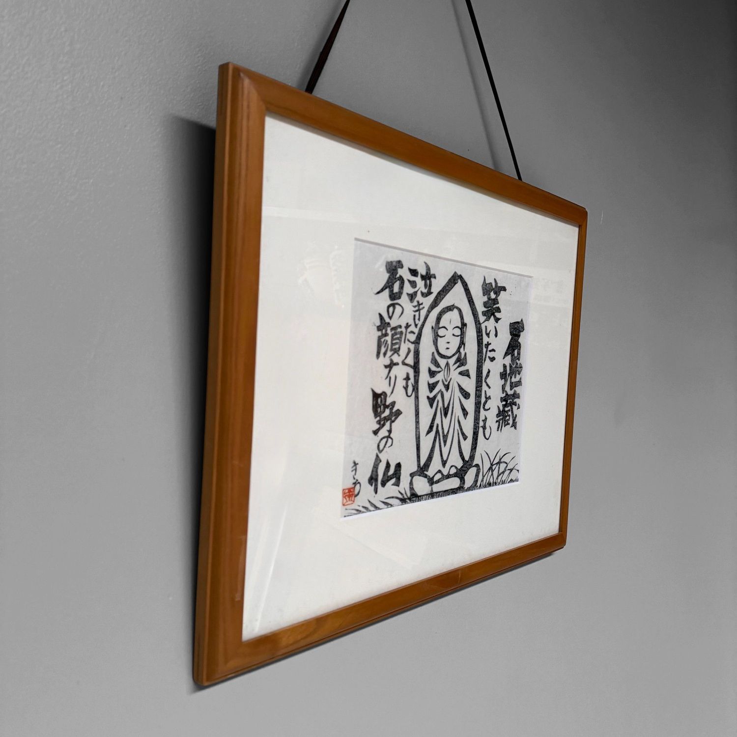 ​Japanse Houtdruk “Ishi-Jizō”, Muurdecoratie, 1980s