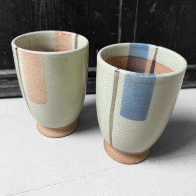 ​Set Japanse keramieken Yunomi Theekoppen, 1980s