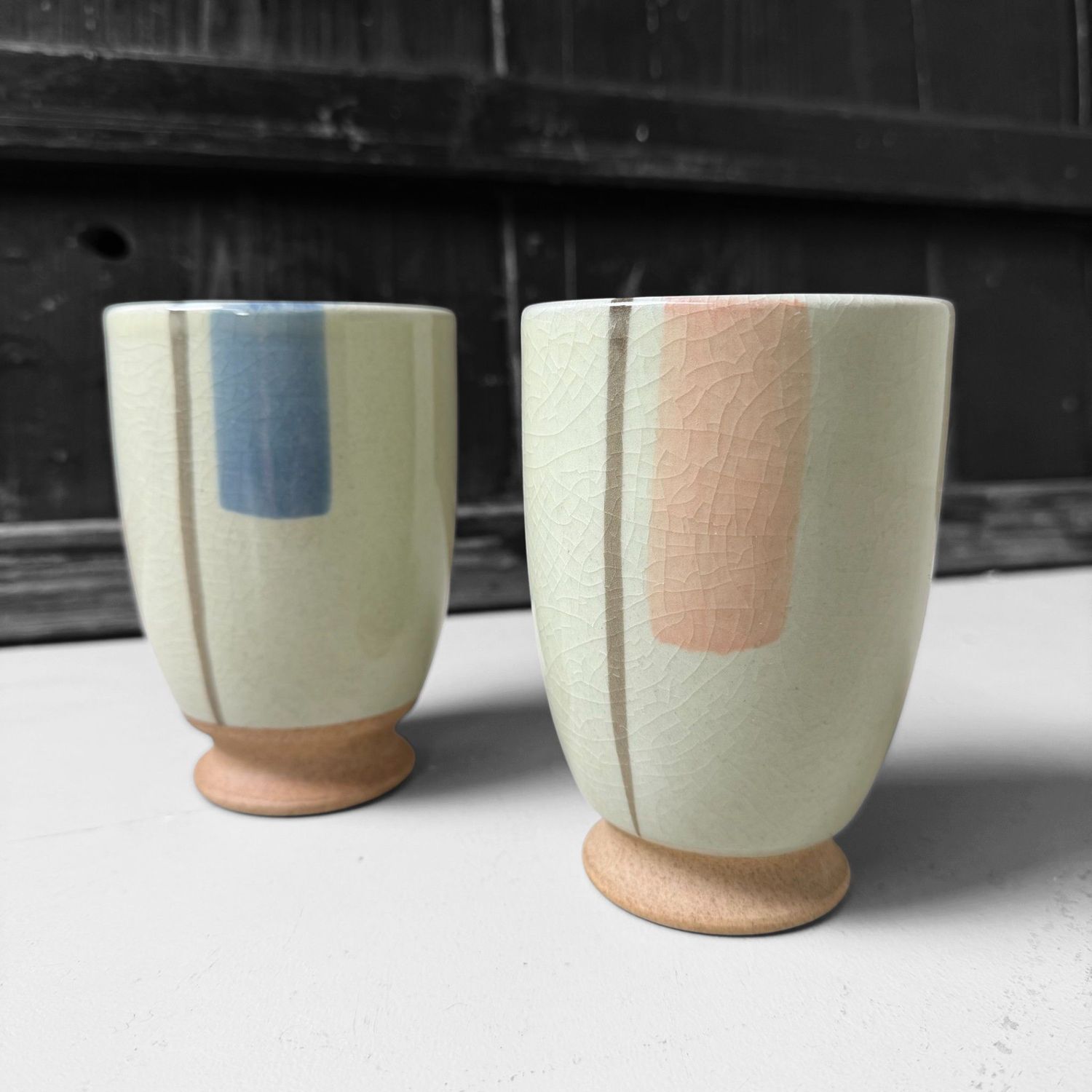 Set of Japanese Ceramic Yunomi Tea Cups, 1980s