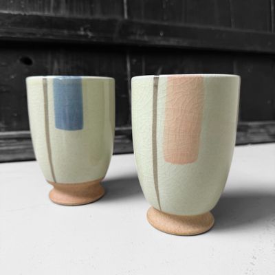 ​Set Japanse keramieken Yunomi Theekoppen, 1980s