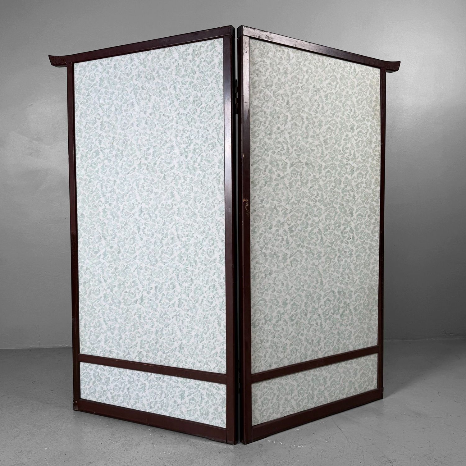 Japanese Wooden Two-Panel Screen with Shishi and Peonies, 1940s