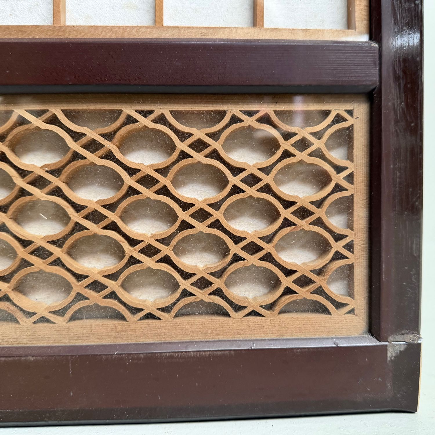 Japanese Wooden Two-Panel Screen with Shishi and Peonies, 1940s